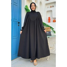 Bym Fashion Kol Manşetleri Büzgülü Elbise 6004 Siyah