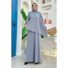 Bym Fashion Dantel Detay Şallı Namaz Feracesi 6010 Gri