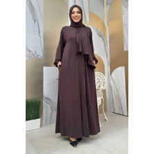 Bym Fashion Dantel Detay Şallı Namaz Feracesi 6010 Kahverengi