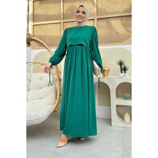 Bym Fashion Çift Katlı Bağlama Detay Elbise 6003 Zümrüt