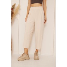 Darlin Moda Bej Yüksek Bel Bol Paça Pantolon DM3003