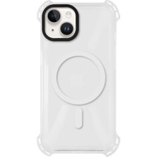 Case 4u Apple iPhone 13 Magsafe Kablosuz Şarj Özellikli Mıknatıslı Şeffaf Beyaz Renkli Kılıf