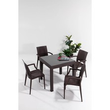 Sandalie Rattan Small Lüx Camlı Kahve Masa Takımı Bahçe&balkon 1 Camlı Masa 4 Sandalye
