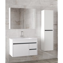 Alfa Banyo Viosen-Ea Beyaz 80+35 cm Mdf-Aynalı Boy Dolaplı-Seramik Lavabolu Banyo Dolabı Takımı-(Demonte Değil)