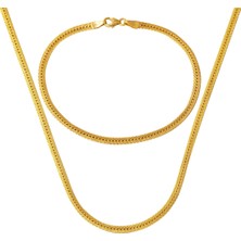 Bilezikci Kobra Örme Zincirli 14 Ayar Altın Kolye Bileklik Set