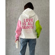 Crep Tekstil Oversize Pembe Yeşil Baskılı Sweatshirt