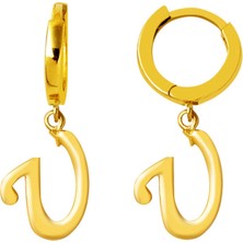 Bilezikci U Harf Sarı Altın 14 Ayar Sallantılı Küpe