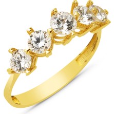 Bilezikci 14 Ayar Klasik Tırnaklı Beş Taş Altın Yüzük