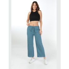 Finetoo Yüksek Bel Yumuşacık Fitilli Beli Lastikli Günlük Rahat Kadın Pijama Yeşil