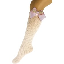Finetoo Romina Kurdele Aksesuarlı Çocuk Dizaltı Çorap Krem