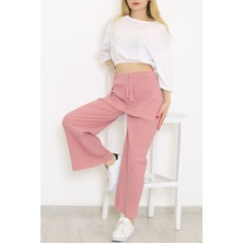 Finetoo Yüksek Bel Yumuşacık Fitilli Beli Lastikli Günlük Rahat Kadın Pantolon Pembe