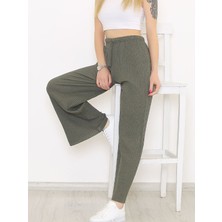 Finetoo Yüksek Bel Yumuşacık Fitilli Beli Lastikli Günlük Rahat Kadın Pantolon Haki