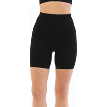 Finetoo Yüksek Bel Toparlayıcı Biker Egzersiz Yoga Günlük Örme Dizüstü Şort Tayt Siyah