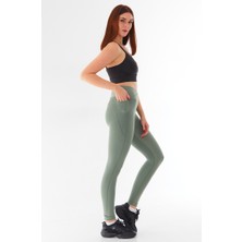 Finetoo Haki Yeşil Yüksek Bel Ektsra Toparlayıcı Geniş Bel Tam Boy Sıkılaştırıcı Spor Tayt 1034