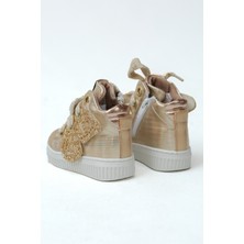 Elit Shoes Parlak Kelebek Detaylı Kaymaz Kauçuk Taban Micro Materyal Özellikli Gold Renk Çoçuk Postal