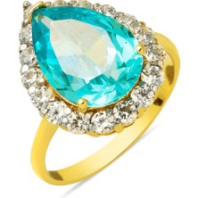 Bilezikci Mavi Taşlı Hürrem Sultan Yüzüğü 14 Ayar Altın