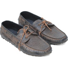 Elit Shoes  Deri El Yapımı Eskitme Renk Bağcıklı Erkek Loafer
