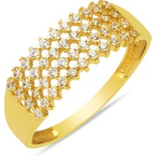 Bilezikci 4 Sıra Taşlı 14 Ayar Kadın Altın Yüzük