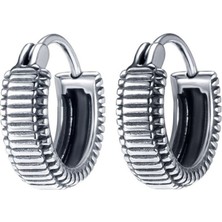 NorthShore Modern Çizgili Spor Halka Motorcu Geçirmeli Erkek 316L Çelik Küpe