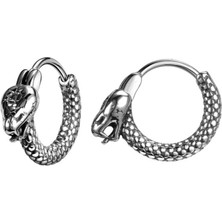 NorthShore Yılan Tasarımlı Halka Geçirmeli Deri Desenli Erkek 316L Çelik Küpe (Çift)