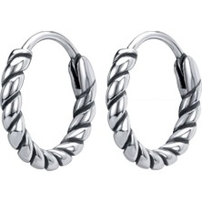 NorthShore Modern Çizgili Burgu Model Halka Geçirmeli 316L Çelik Erkek Küpe