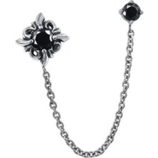 NorthShore Çift Kombin Çiçek Gotik Double Cross Zincirli Geçirmeli Sallantılı Zirkon 316L Çelik Küpe Tekli