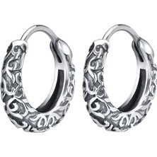 NorthShore Butik Desenli Vintage Halka Geçirmeli 316L Çelik Erkek Küpe (Çift)