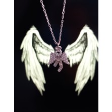 Keskin Gümüş 925 Ayar Gümüş Zirkon Taşlı Kanatlı Uğur Meleği Trend Kadın Kolye Hediyelik