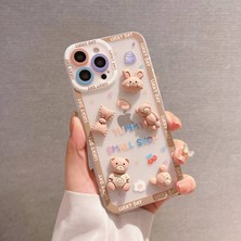 Zebana Apple iPhone 15 Pro Max Uyumlu Kılıf Zebana Bear And Rabbit Silikon Kılıf Kahverengi