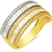 Bilezikci 14 Ayar Iki Renkli Yarımtur Baget Altın Yüzük