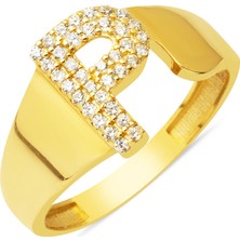 Bilezikci 14 Ayar P Harf Kadın Altın Yüzük