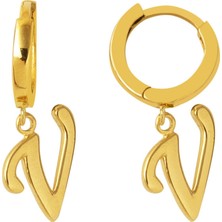 Bilezikci V Harfi Halka Altın Küpe 14 Ayar