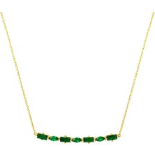 Bilezikci Yeşil Taşlı Minimal Zincirli Altın Kolye