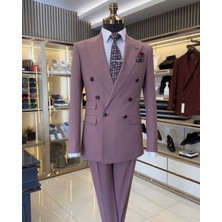 İtalyan stil kruvaze ceket pantolon erkek takım elbise pembe T11091