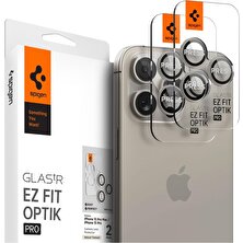 Spigen Apple iPhone 15 Pro / 15 Pro Max / 14 Pro / 14 Pro Max Kamera Lens Camı Koruyucu Glas.tr Ez Fit Optik Pro (2 Adet) Natural Titanium - AGL07163