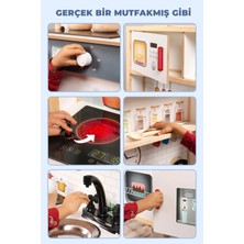 Kırmızı Kulplu Eğitici Ahşap Montessori Mutfak Oyuncak Seti, Hediye Çocuk Halısı DBK101