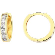 Altın Sepeti Altın Kare Taşlı Halka Küpe