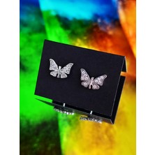 Keskin Gümüş 925 Ayar Gümüş Zirkon Taşlı Yeni Trend Kelebek Çivili Kadın Küpe Öğretmenler Günü Hediye 2