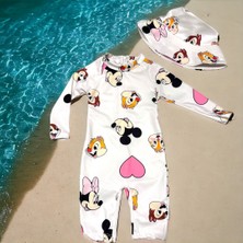 Lolli Boom Kids  Unisex Çocuk Mayo Yarım Vücut Güneş Koruma Hassas Ten Sevimli Mickey Baskı Desen Mayo Şapka Hediyeli