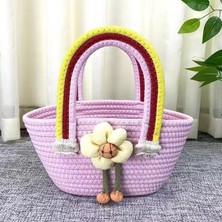 Luoxg Pembe 1 Bolsos De Mujer Yeni Moda Çiçek Gökkuşağı Çanta Pamuk Halat Dokuma Çanta Düğün Hediyesi Joker Çanta (Yurt Dışından)