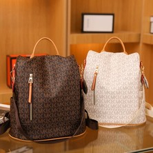 Luoxg Beyaz Vintage Baskı Deri Sırt Çantası Rahat Anti Hırsızlık Seyahat Sırt Çantası Kız Okul Sırt Çantaları Moda Tasarımcısı Kadın Sırt Çantası (Yurt Dışından)