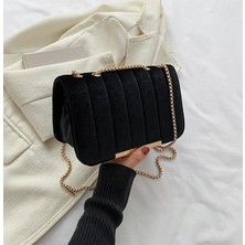 Luoxg Siyah Kadife Kadın Çanta Doku Popüler Küçük Kare Çanta Moda Zinciri Tek Omuz Crossbody Çanta Kadınlar Için (Yurt Dışından)