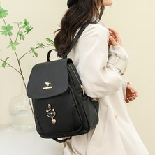 Luoxg Siyah Kadın Vintage Tasarımcı Lüks Sırt Çantası Kadın Pu Deri Basit Tasarım Klasik Retro Sırt Çantaları (Yurt Dışından)