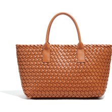 Luoxg B1788#SARI-KAHVERENGI 2023NEW Moda Basit Örgülü Çanta Büyük Kapasiteli Sebze Sepeti Çanta Kıdemli Duygusu Trend Doku Çok Yönlü Koltukaltı Çanta (Yurt Dışından)