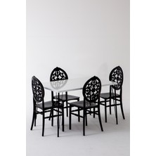 Sandalie Nero Beyaz Masa 75X110 cm Venüs Siyah Sandalye Mutfak Masa Takımı