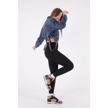 Richmost Önü Dekoratif Cepli ve Kolları Lastikli Uzun Kollu Kısa Boy Kot Kadın Ceket Koyu Mavi Denim