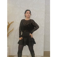 Şaziye Butik Ajurlu-Standart Beden-Kısa-Siyah Triko Bluz