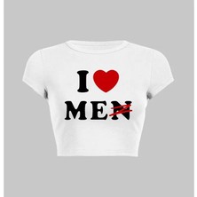 Touz Moda Y2K I Love Me Baskılı Beyaz Crop