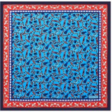 Bursa İpek Turkuaz Lale Karanfil Desen Ipeksi Mendil