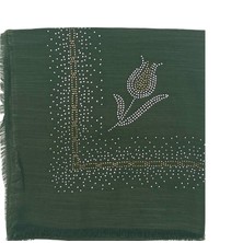 Naz İpek Taş Işlemeli Flamlı Yazma Gül Desenli Eşarp 100X100CM
